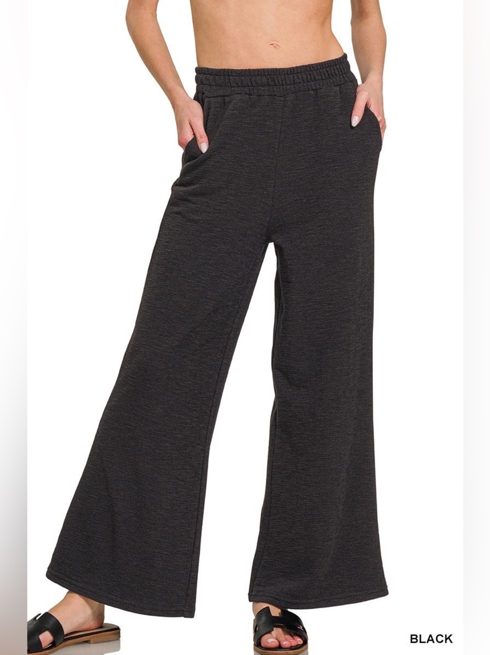 Zenana Cotton Blend Wide Leg Black Pants